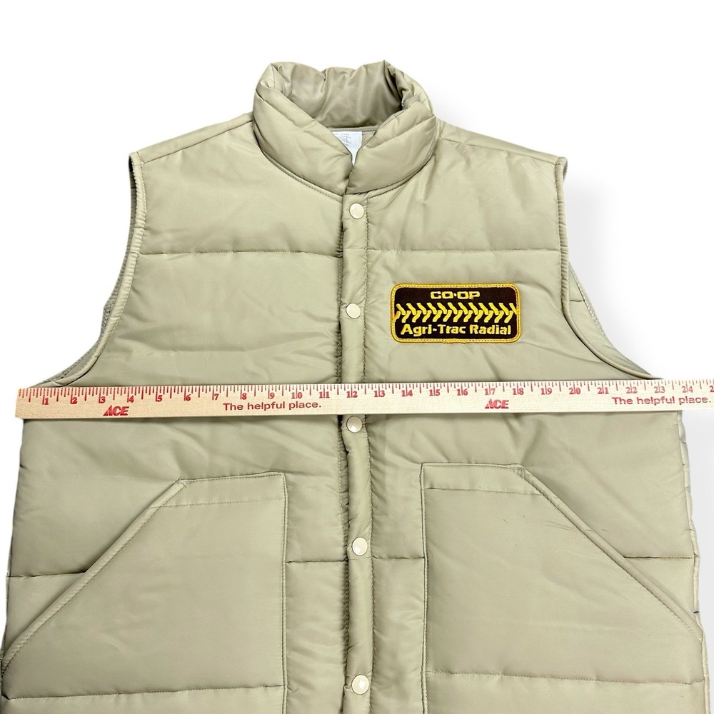 VTG 80s CO-OP Agri-Trac Radial Puffer Quilted Vest‎ Tan Men's Size Large Patch - Picture 8 of 13